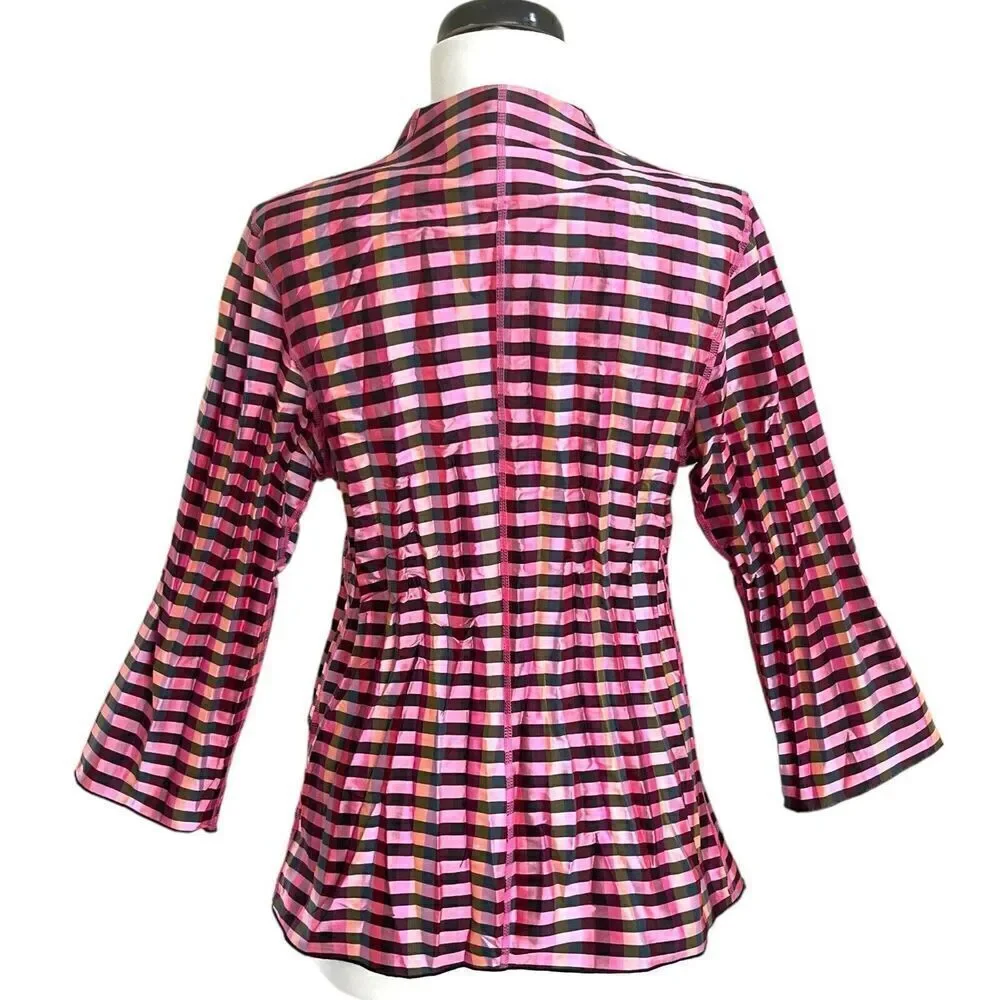 BELUVA San Francisco Crinkle Plaid Blouse S Pink shirt
